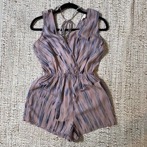 Mauve and blue multicolored stretch waist romper